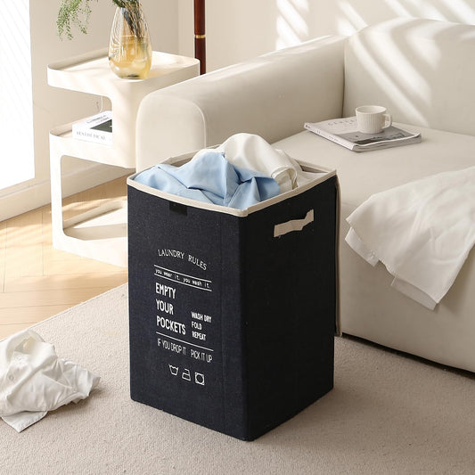 Foldable Laundry Basket for Clothes with Lid, Navy Blue