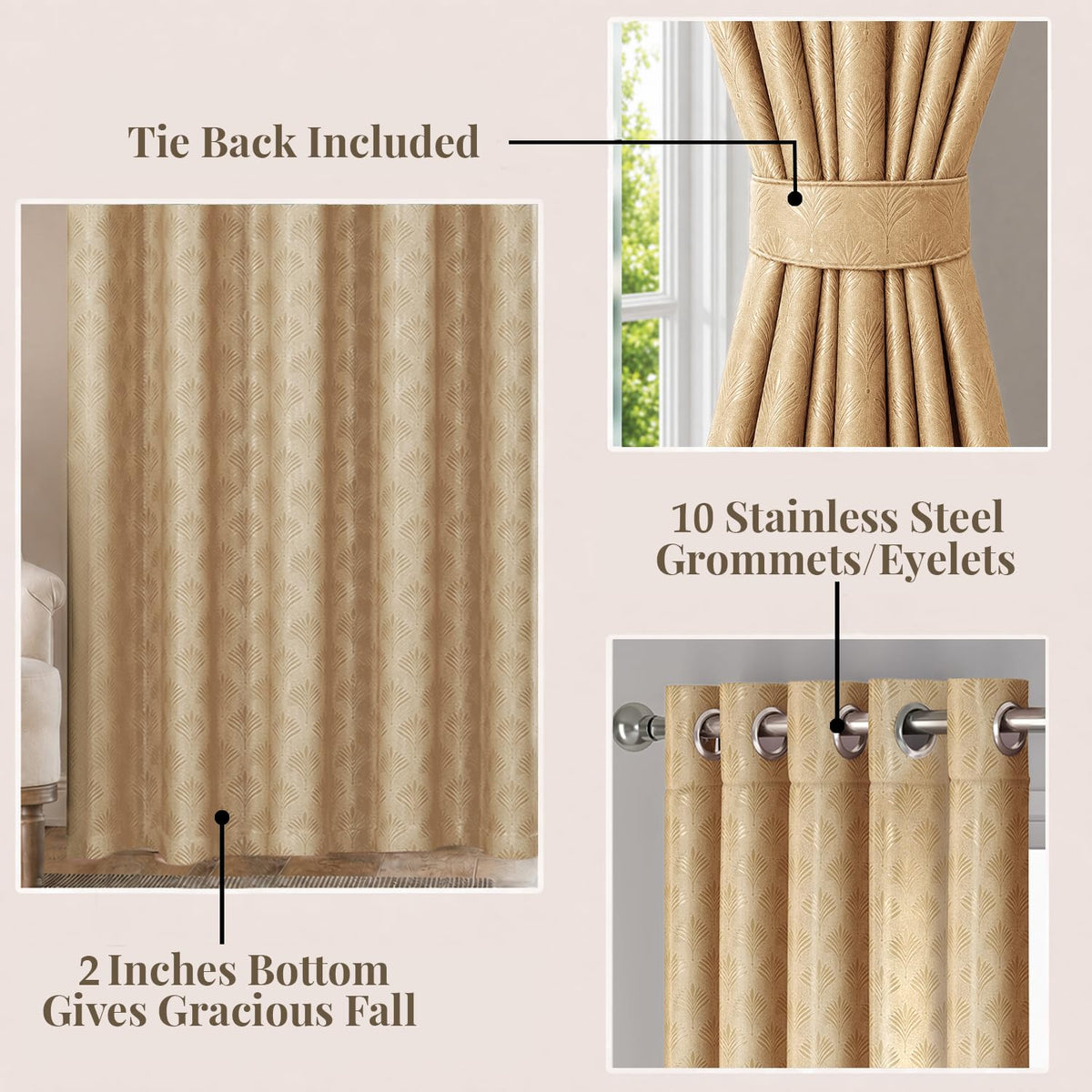 HOKIPO Palmea True Blackout Curtains, 7 Feet Long - Tan - image 5