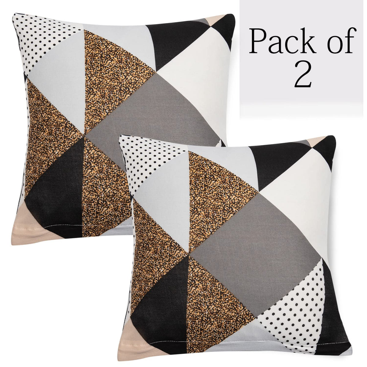 Grey Brown Geometric Print 16 by 16 zippered square sofa cushion covers Set of 2