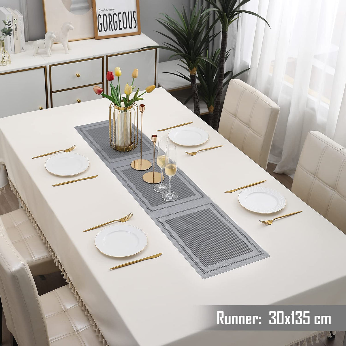 Buy Grey Colour PVC Table Runner for 4 Seater (30x135cm) | HOKIPO