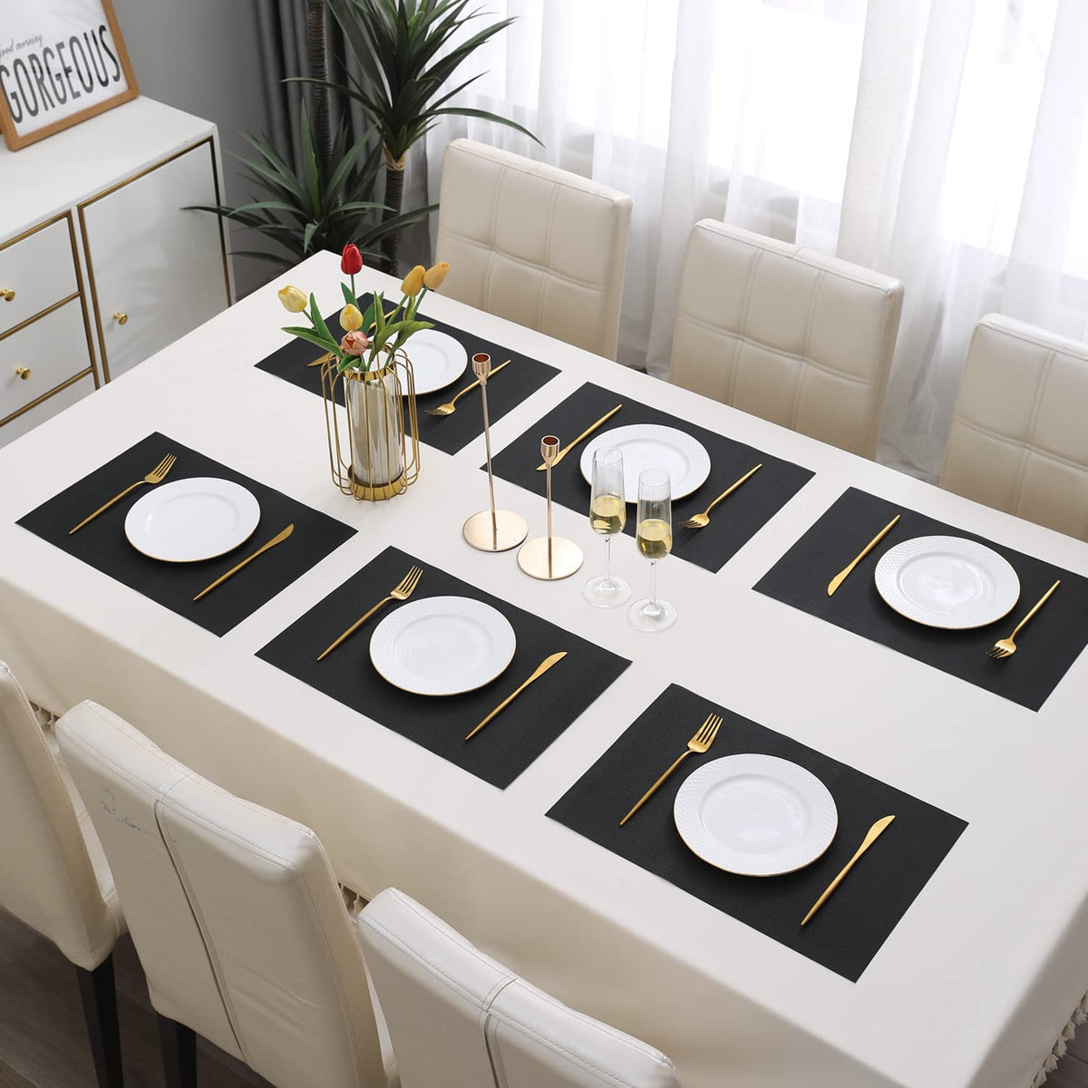 PVC Dining Table Mats, Jet Black