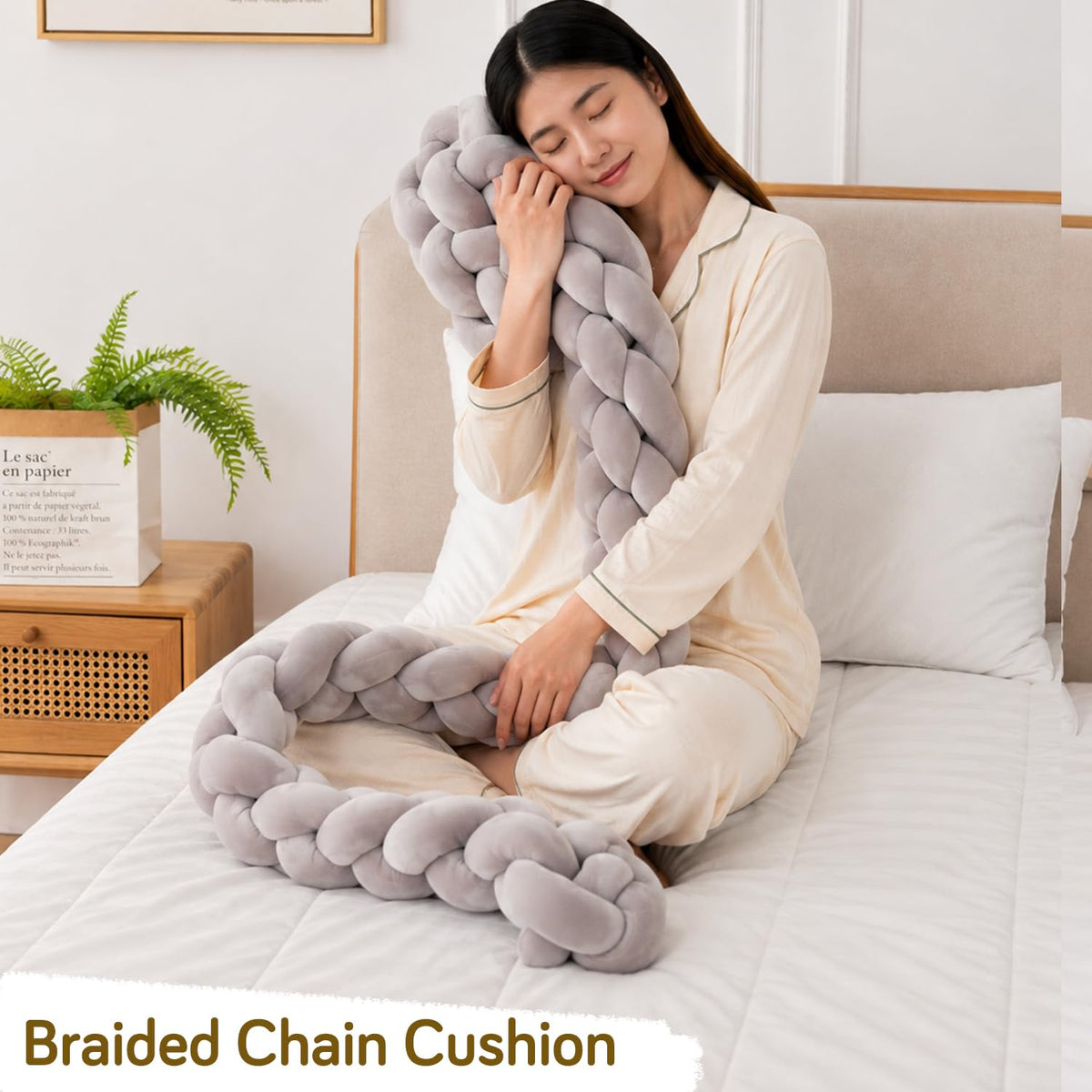 HOKIPO Braided Knot Chain Pillow for Sofa & Bed, 200 cm, Grey