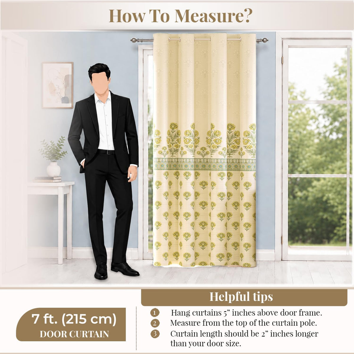 HOKIPO Harmony Printed Eyelet Curtains, 7 Feet Long - Marigold Grove - image 8
