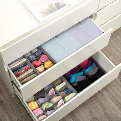 4 Pcs Undergarment Organizer Storage Box for Drawers Bra Panty Socks Tie Lingerie Organizer for Wardrobe, 24x8x7x6 Grid ,inside, Non-Woven Fabric, Grey