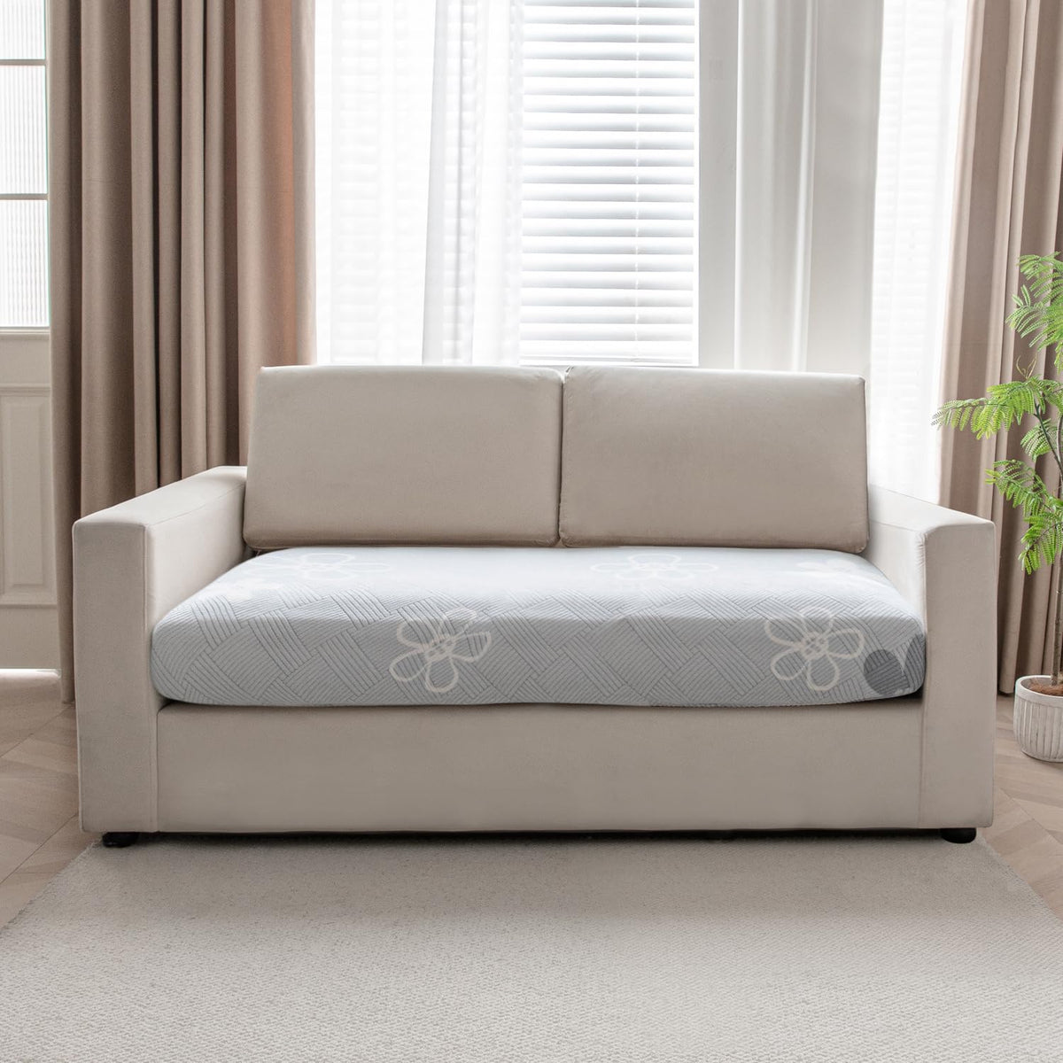 Stretchable Thick Fleece Textured Seat Couch Cushion Cover for 1/2/3 Seater, Blue