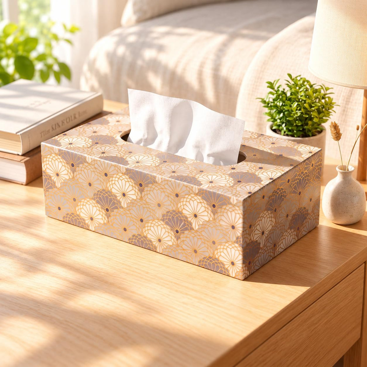 HOKIPO Tissue Box Holder, Rectangle, Engineered Wood, Indigo Flora - image 8