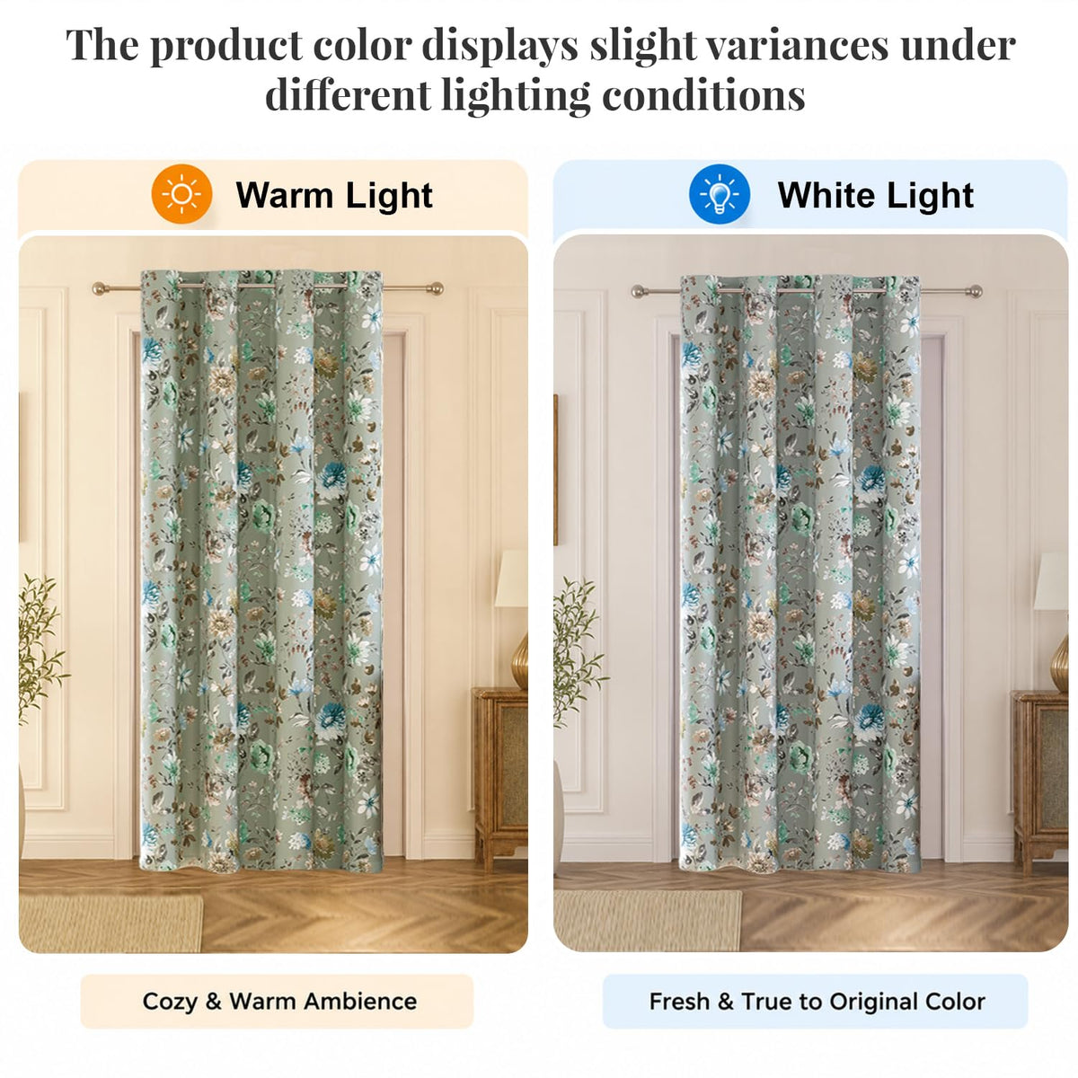 HOKIPO Bloomscape Eyelet Curtains, 7 Feet Long - Sage Grey - image 6