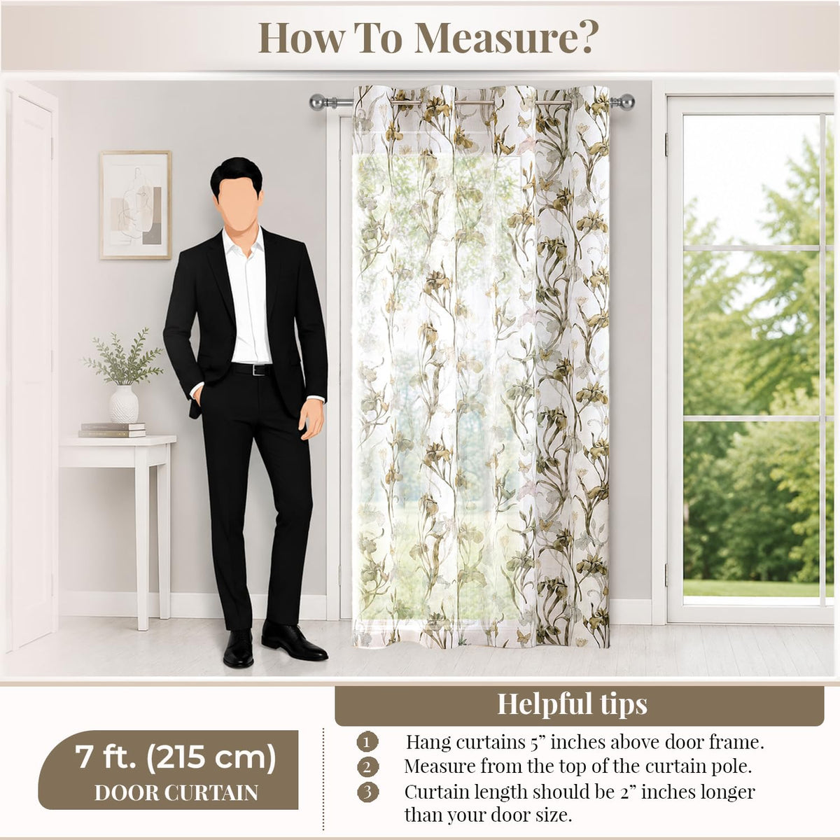 HOKIPO Iris Sheer Curtains, 7 Feet Long - Mustard - image 7