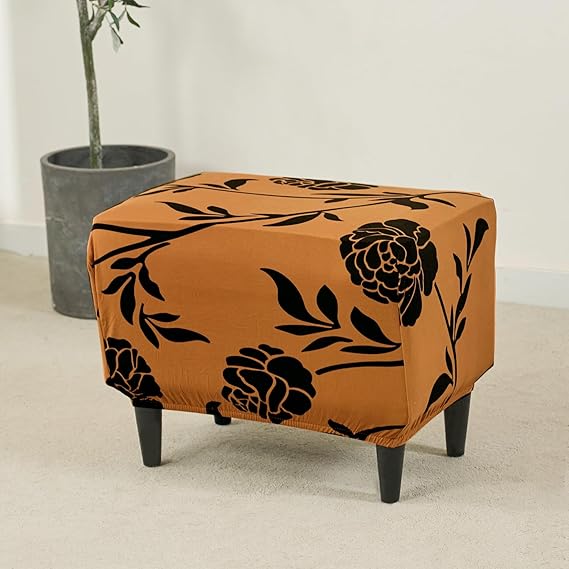 Stretchable 140 GSM Footstool Cover, Copper Brown Floral