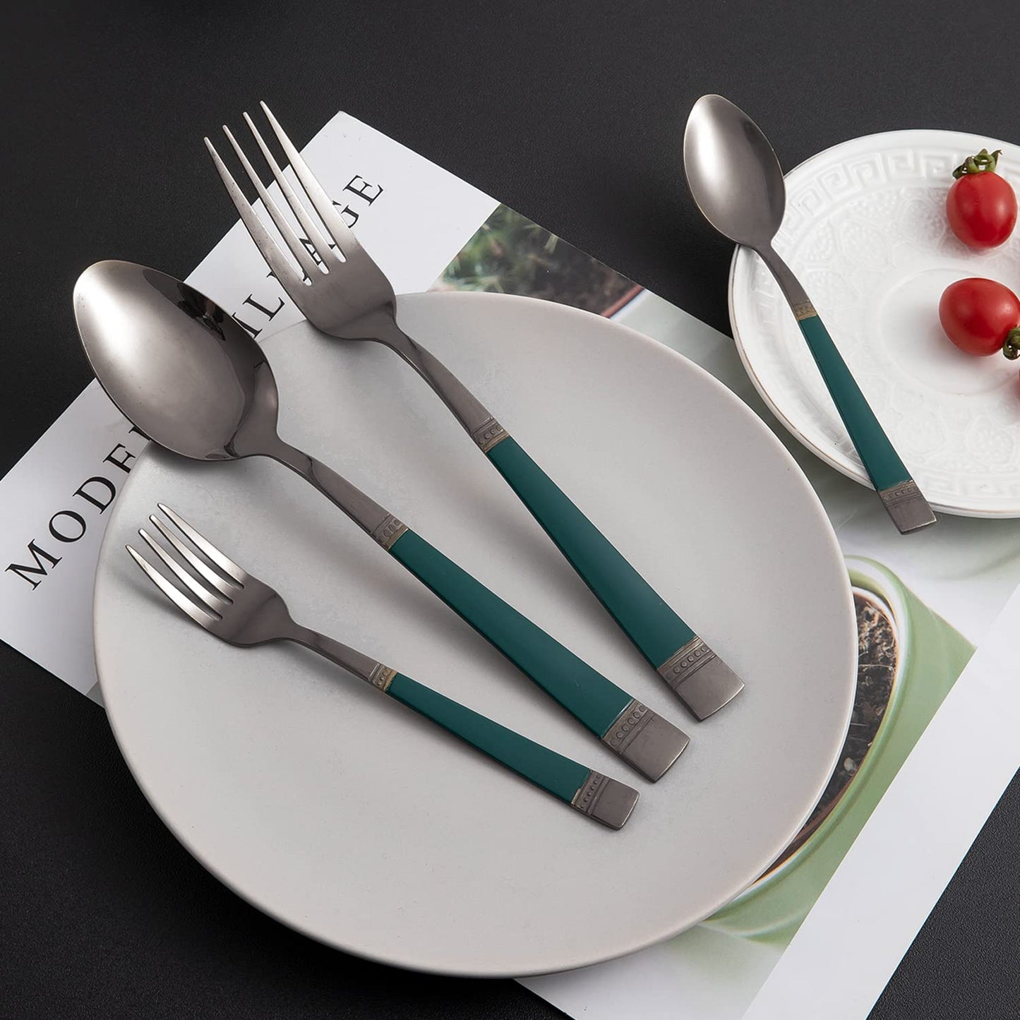 Cutlery Set of 18 / 24 Pcs Stainless Steel Flatware Set, Mirror Finish - Black