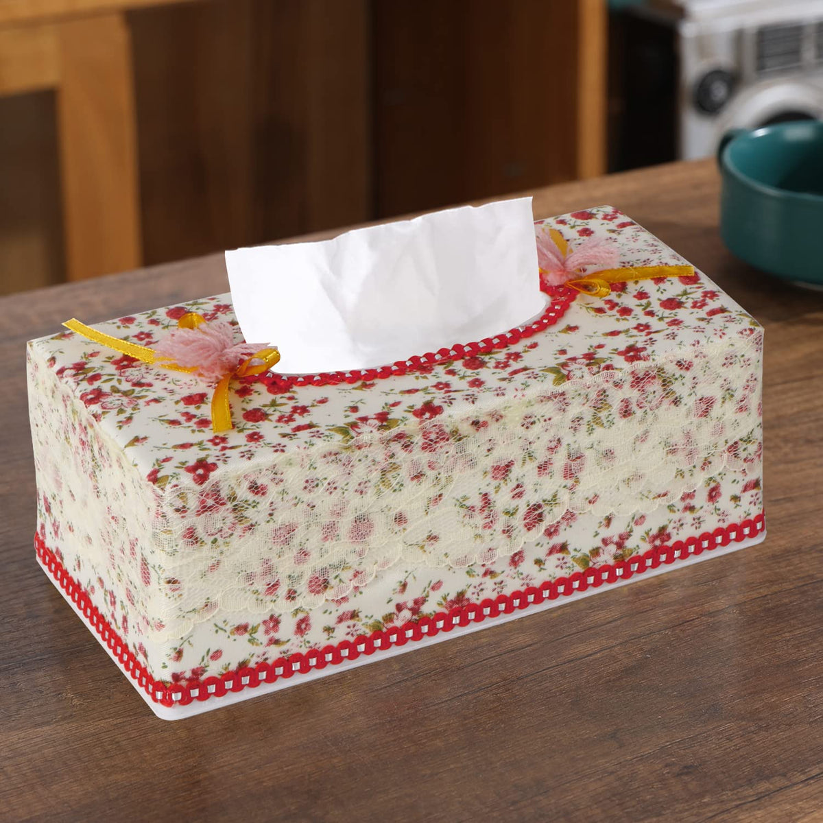 Plastic Tissue Paper Holder, Flower Red