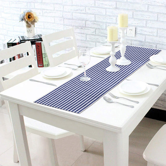 Cotton Ribbed Washable Table Runner for Dining Table 4 Seater, 12x54 Inches, Blue