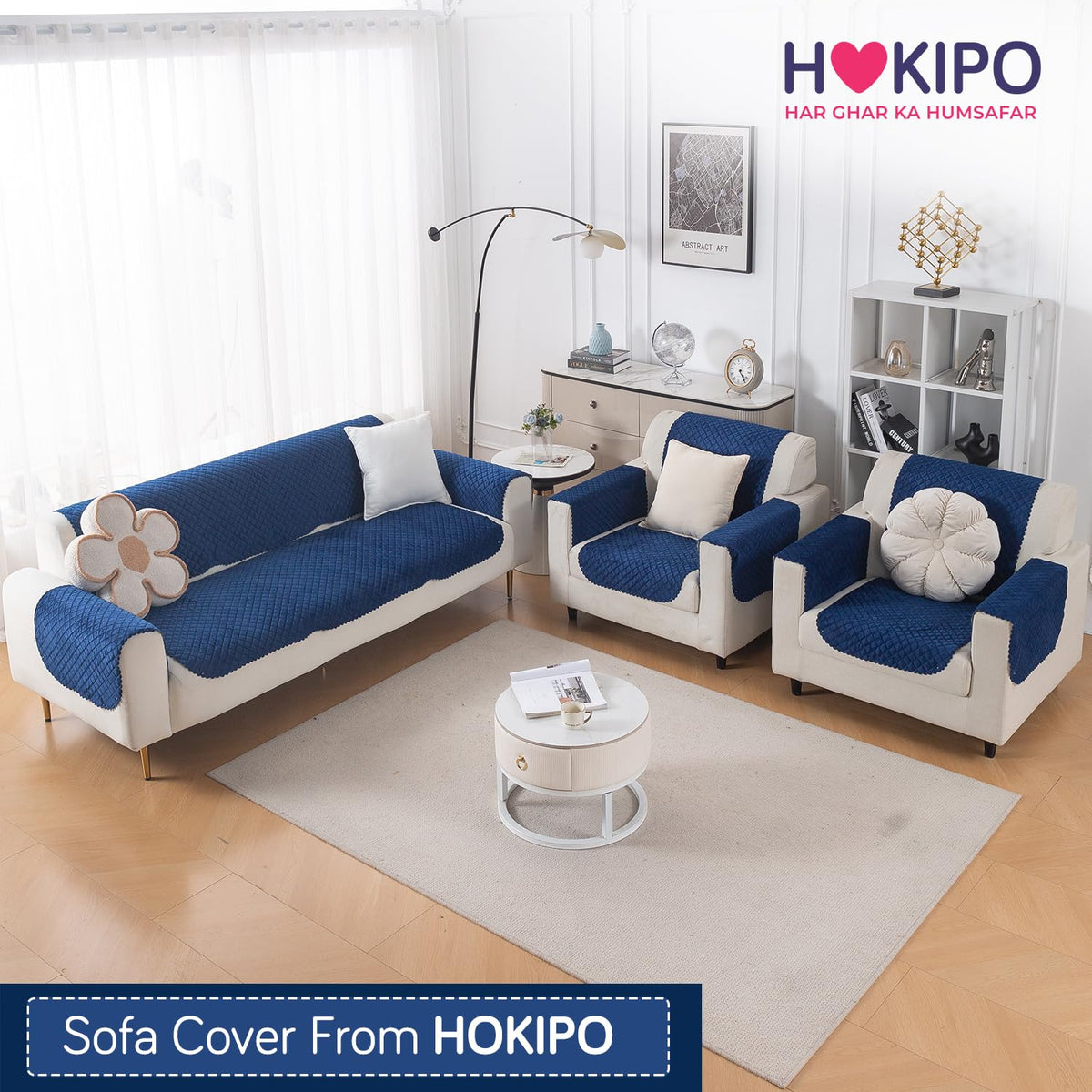 Quilt Classic 5-Seater Sofa Cover (3+1+1), Navy Blue