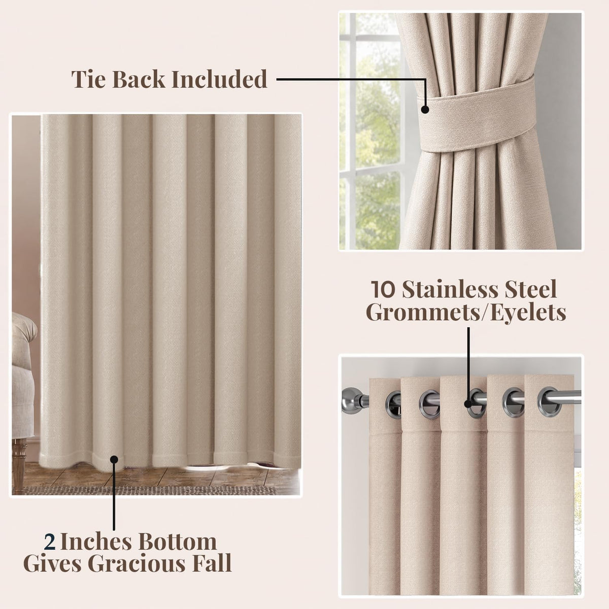 HOKIPO Atmosphere Dimout Curtains, 7 Feet Long - Almond Beige - image 4