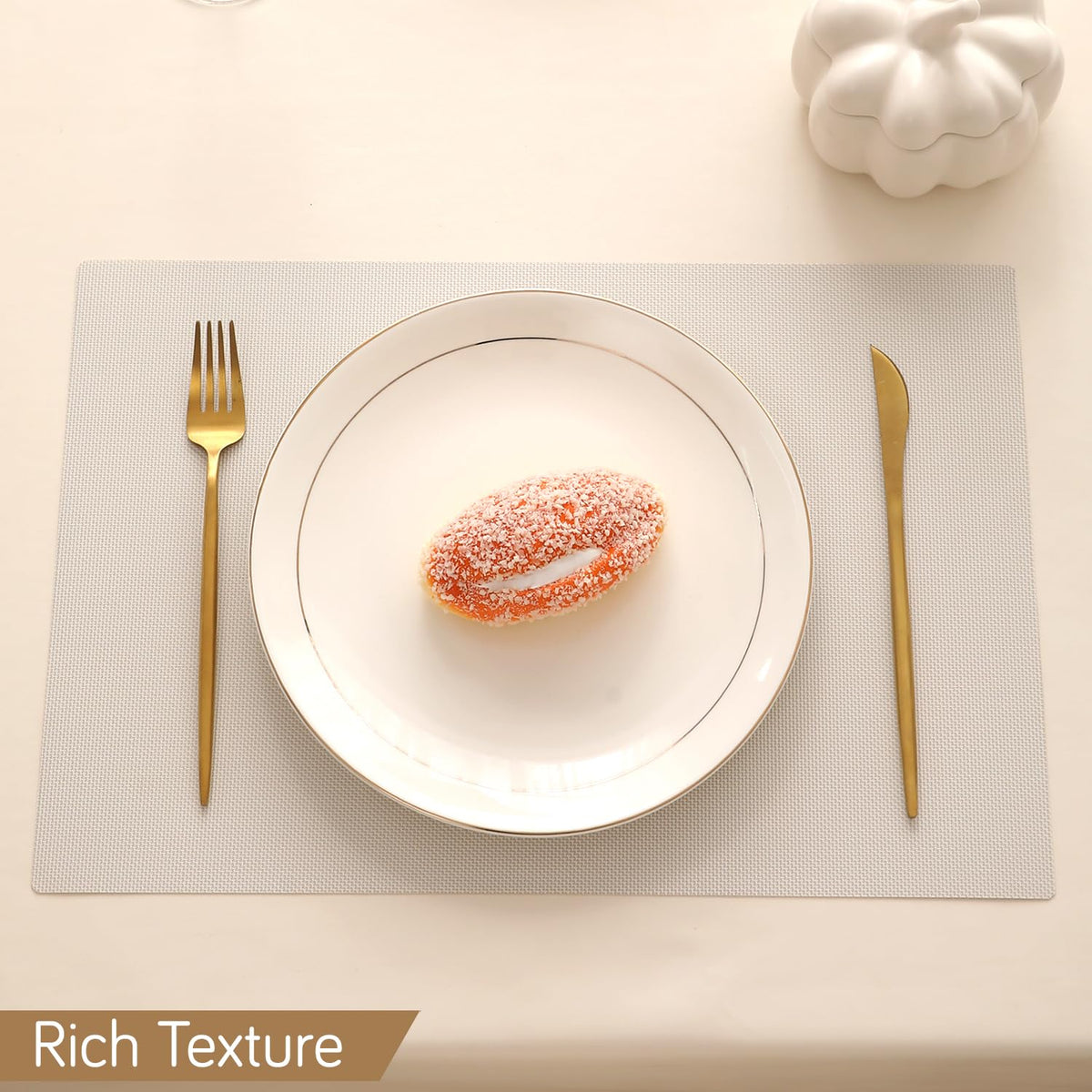 Buy Beige rich texture waterproof dining table mat | HOKIPO