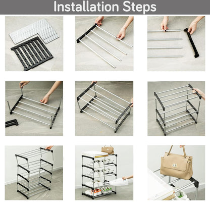 3/5 Layer Metal Shoe Rack for Home Outdoor Shoe Stand Organiser, Black