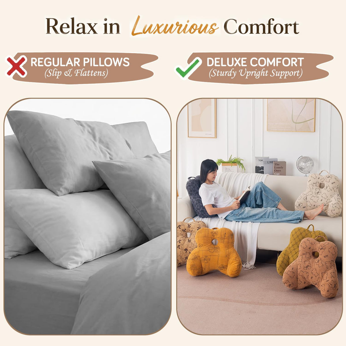 HOKIPO Teddy Lumbar Back Support Cushion for Chair, Sofa & Office, Cream