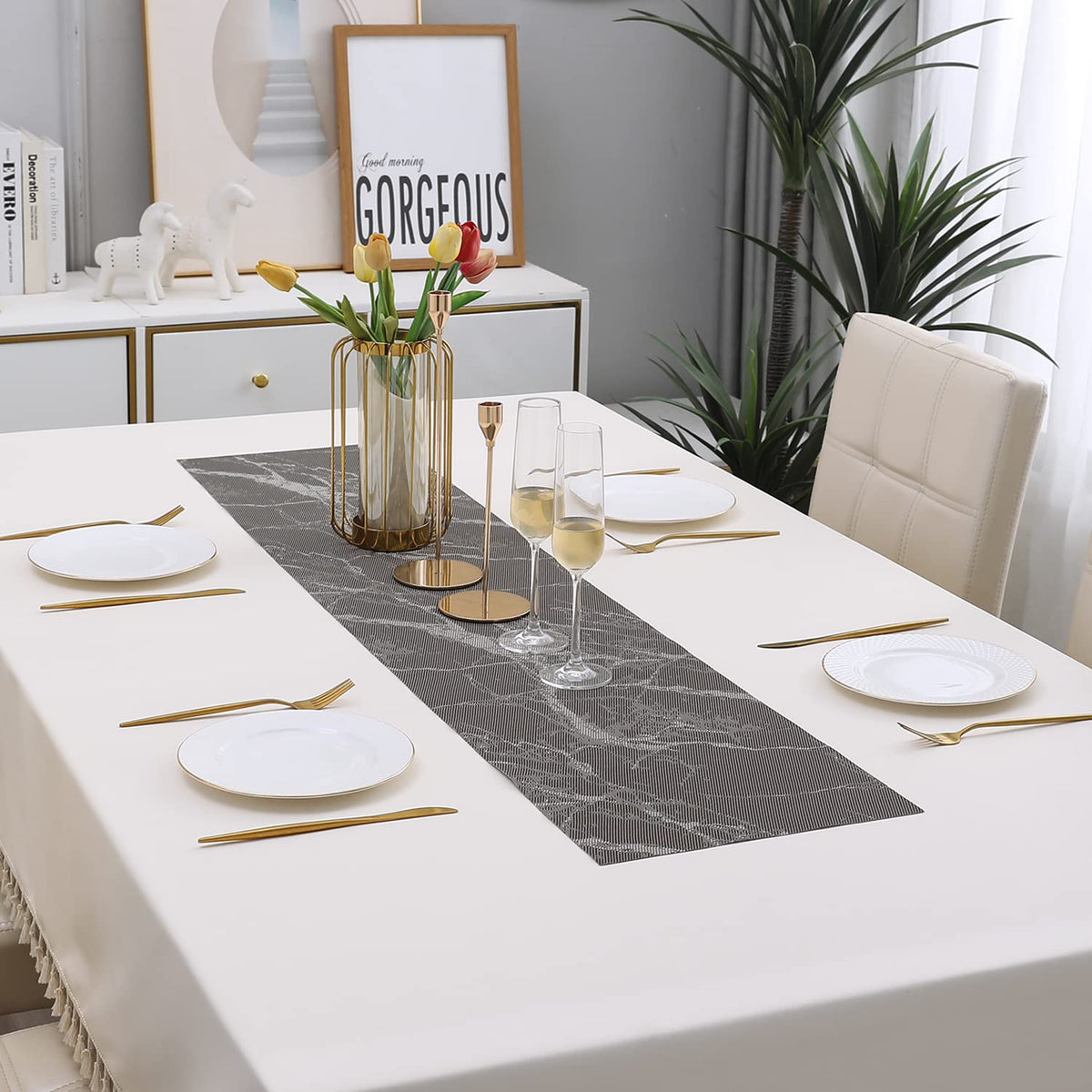 Buy Abstract Brown Colour PVC Table Runner for Dining Table | HOKIPO