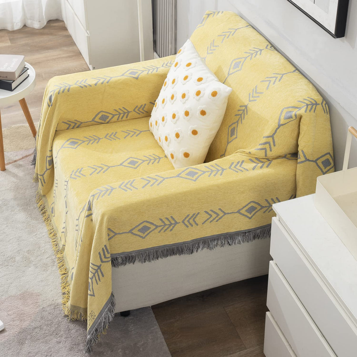Yellow Aztec, Thick, Soft and Pet Friendly Chenille Sofa Cover Throw