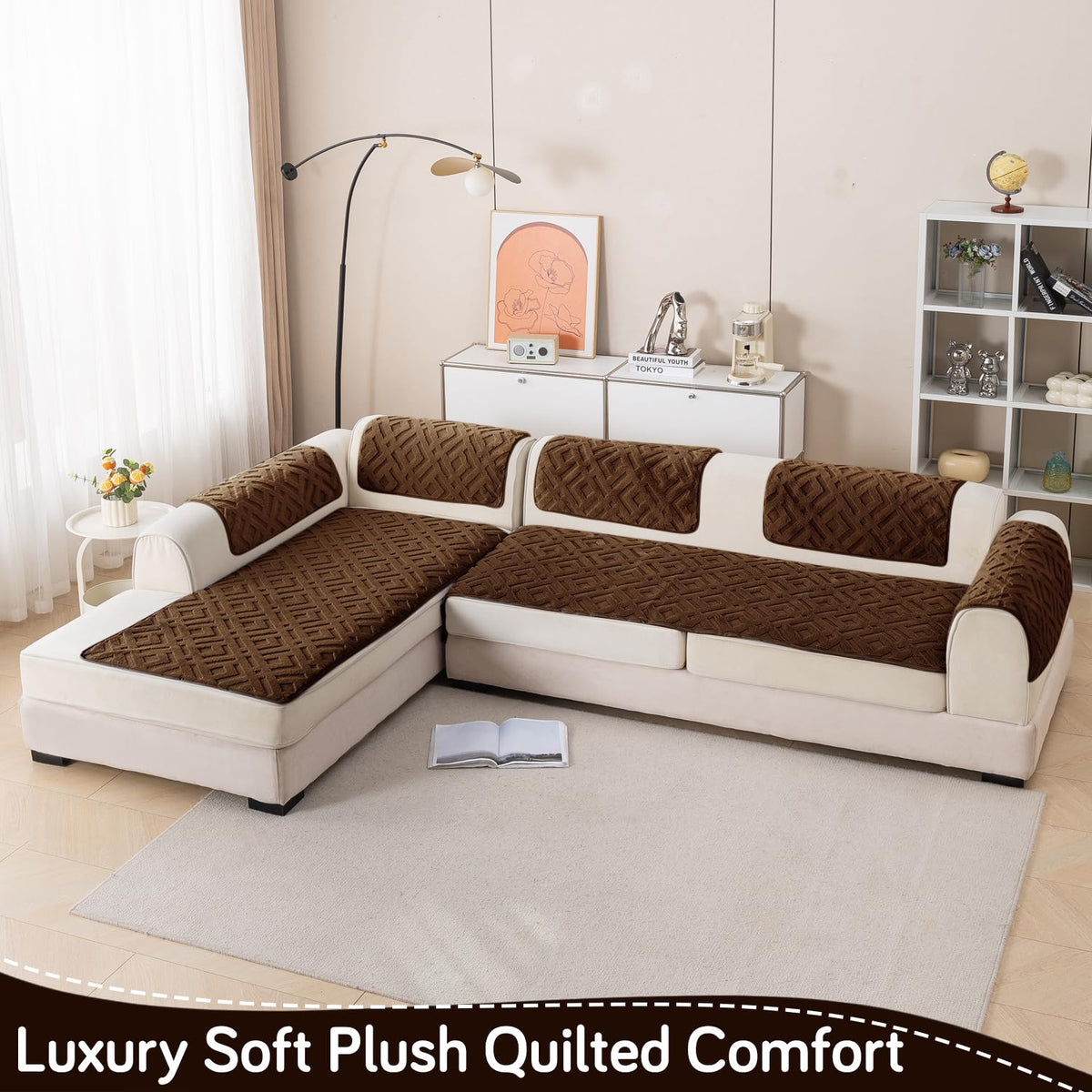 Velvet Maze Premium L Shape Sofa Cover Seat Mat, Dark Brown