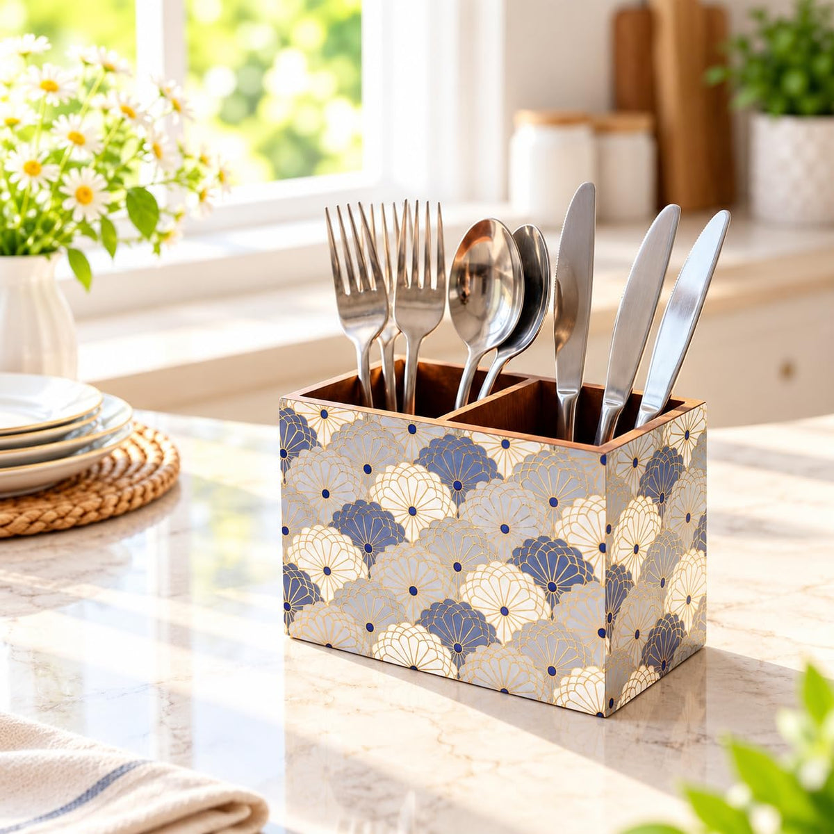 HOKIPO Cutlery Holder for Dining Table, Engineered Wood, Moroccan Prism - image 11