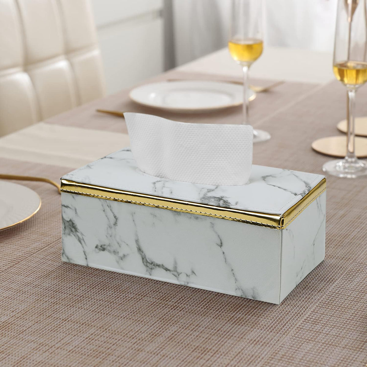 buy premium white leatherite tissue box | HOKIPO