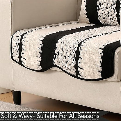 Luxury Sofa Cover Set | Seat, Back & Arm Covers | Anti-Slip Wavy Mat – Black