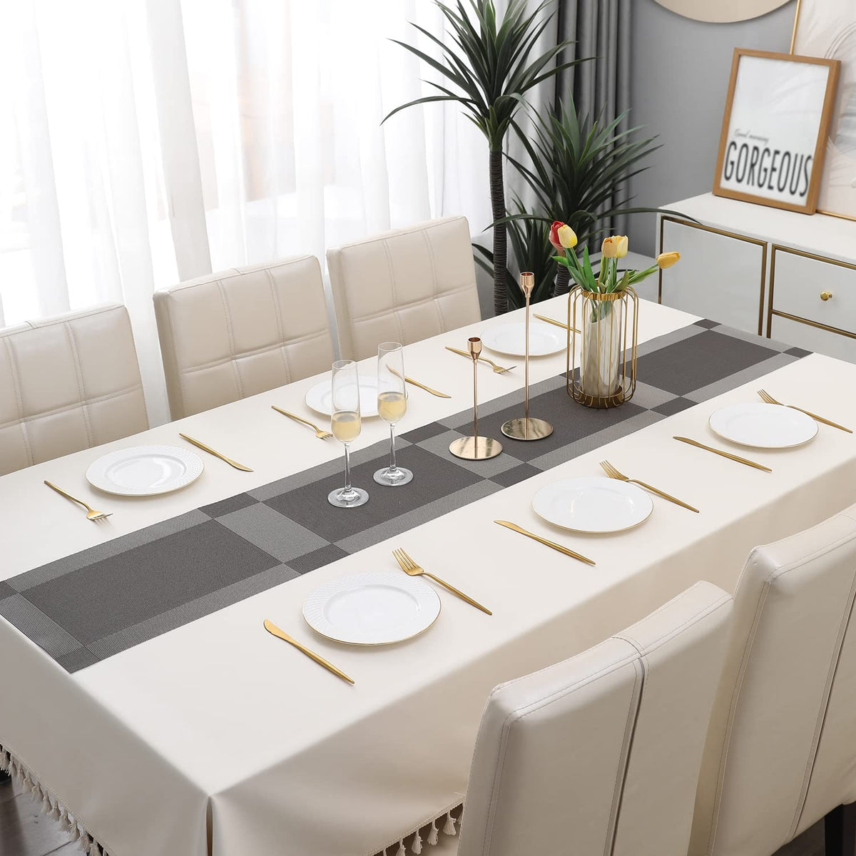 Buy Grey Colour PVC Table Runner Online - HOKIPO | Har Ghar Ka Humsafar