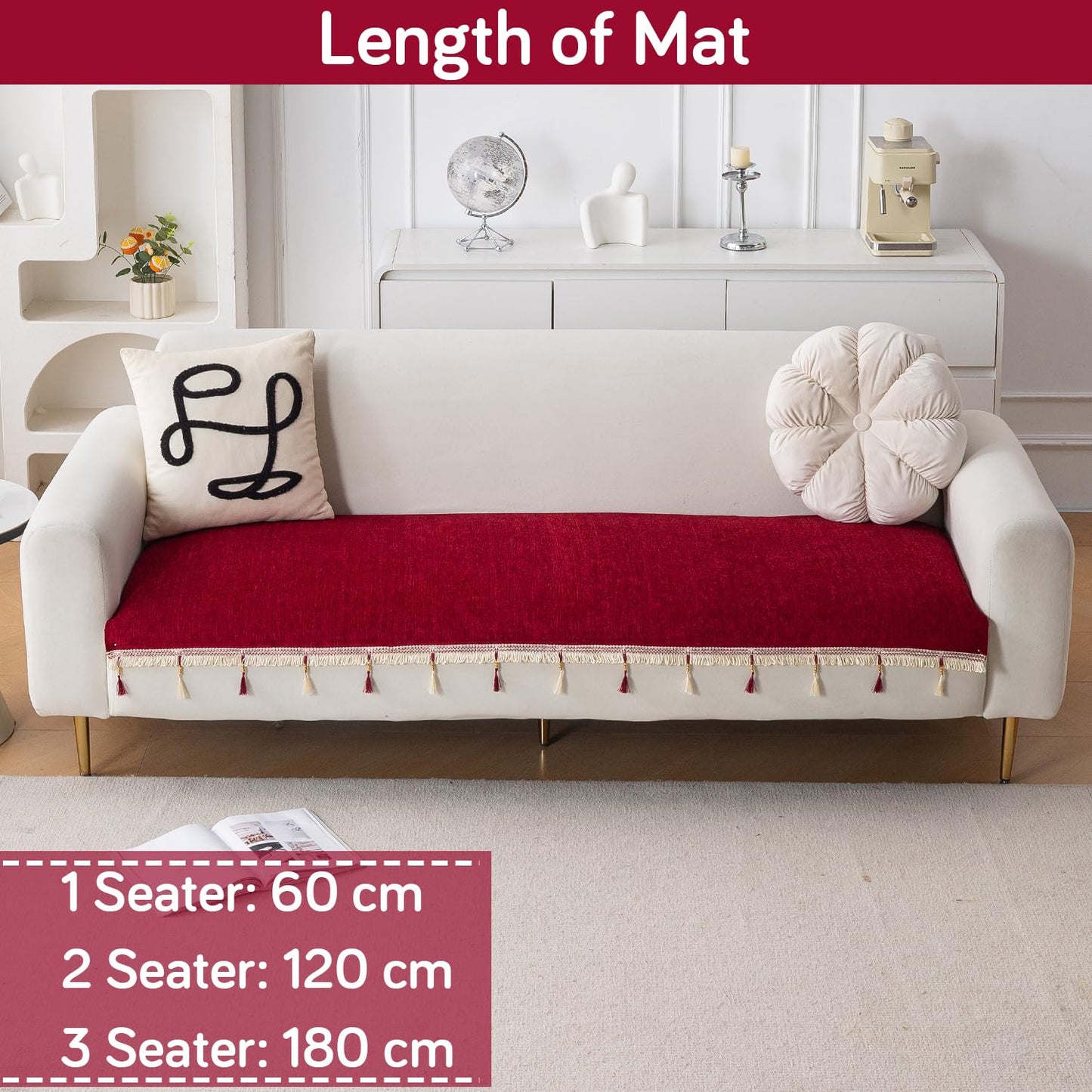 Serenity Tassel Chenille Sofa Cover with Tassel – Crimson Ruby