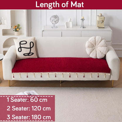 Serenity Tassel Chenille Sofa Cover with Tassel – Crimson Ruby