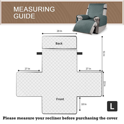 Quilted Recliner Chair Cover With Side Pockets for 1 Seater Sofa, Dark Grey