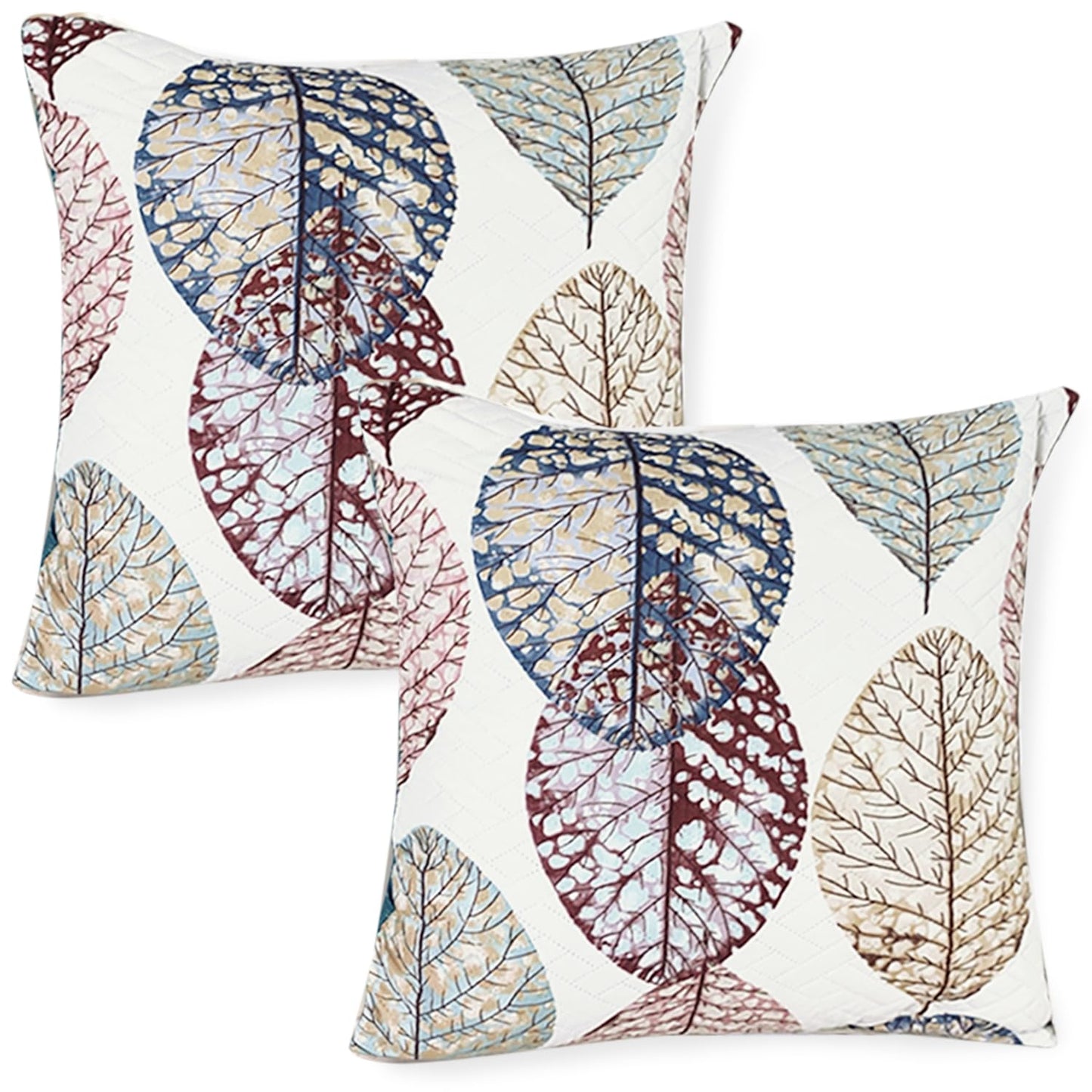 HOKIPO Printed Quilted Sofa Cushion Cover Pack of 2, Multicolor Linden Leaf