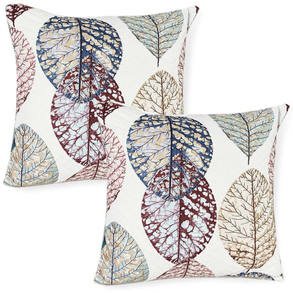 HOKIPO Printed Quilted Sofa Cushion Cover Pack of 2, Multicolor Linden Leaf