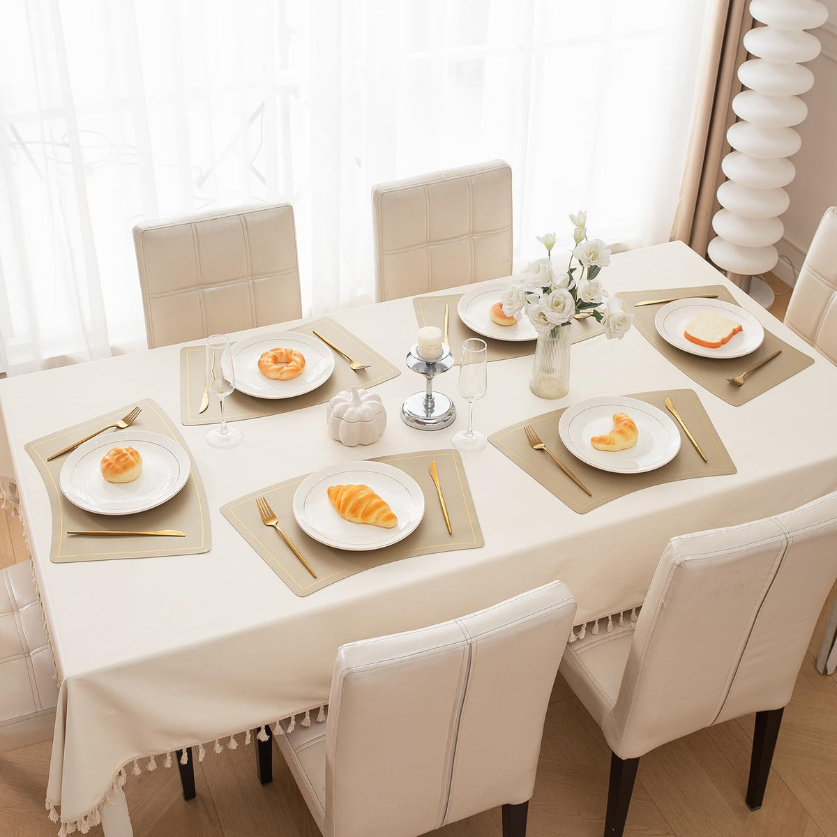 Premium Faux Leather Dining Table Mats, Light Gold