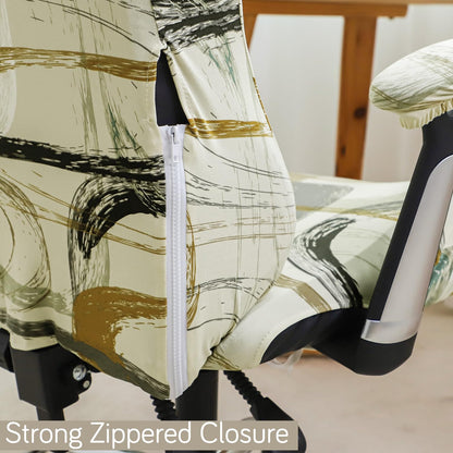 Gaming Chair Seat Cover Elastic Computer Rotating Chair, Parchement Beige Abstract Art