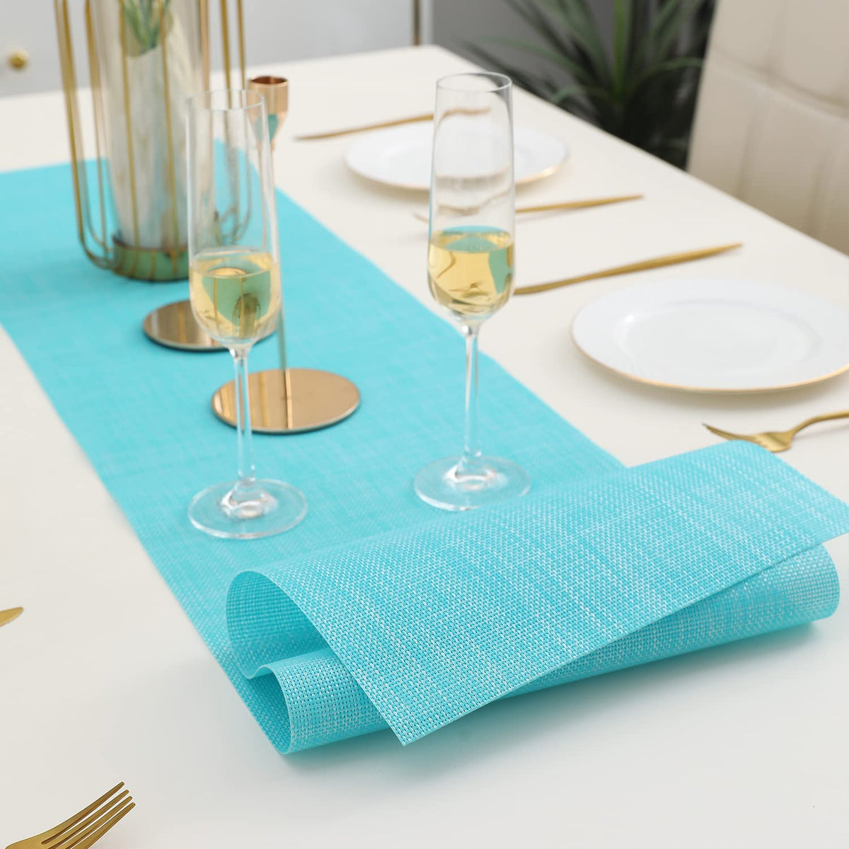 Buy Blue Colour PVC Dining Table Runner - HOKIPO | Har Ghar Ka Humsafar