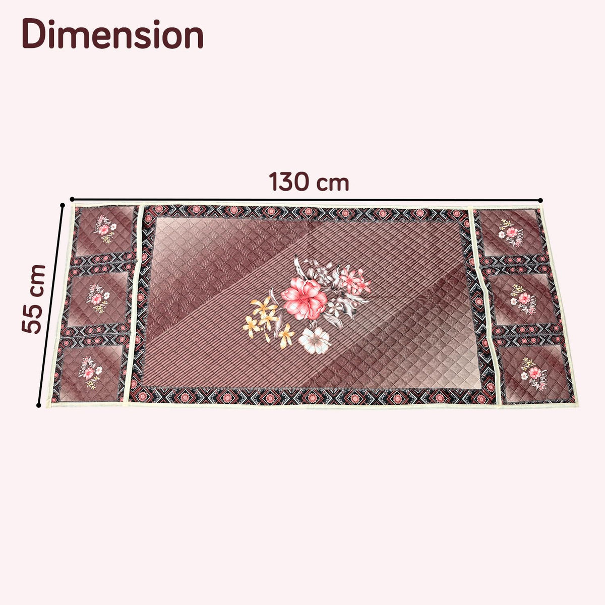 Eternal Floral Printed Quilted Fridge Top Cover with side Pockets - Maroon Blush