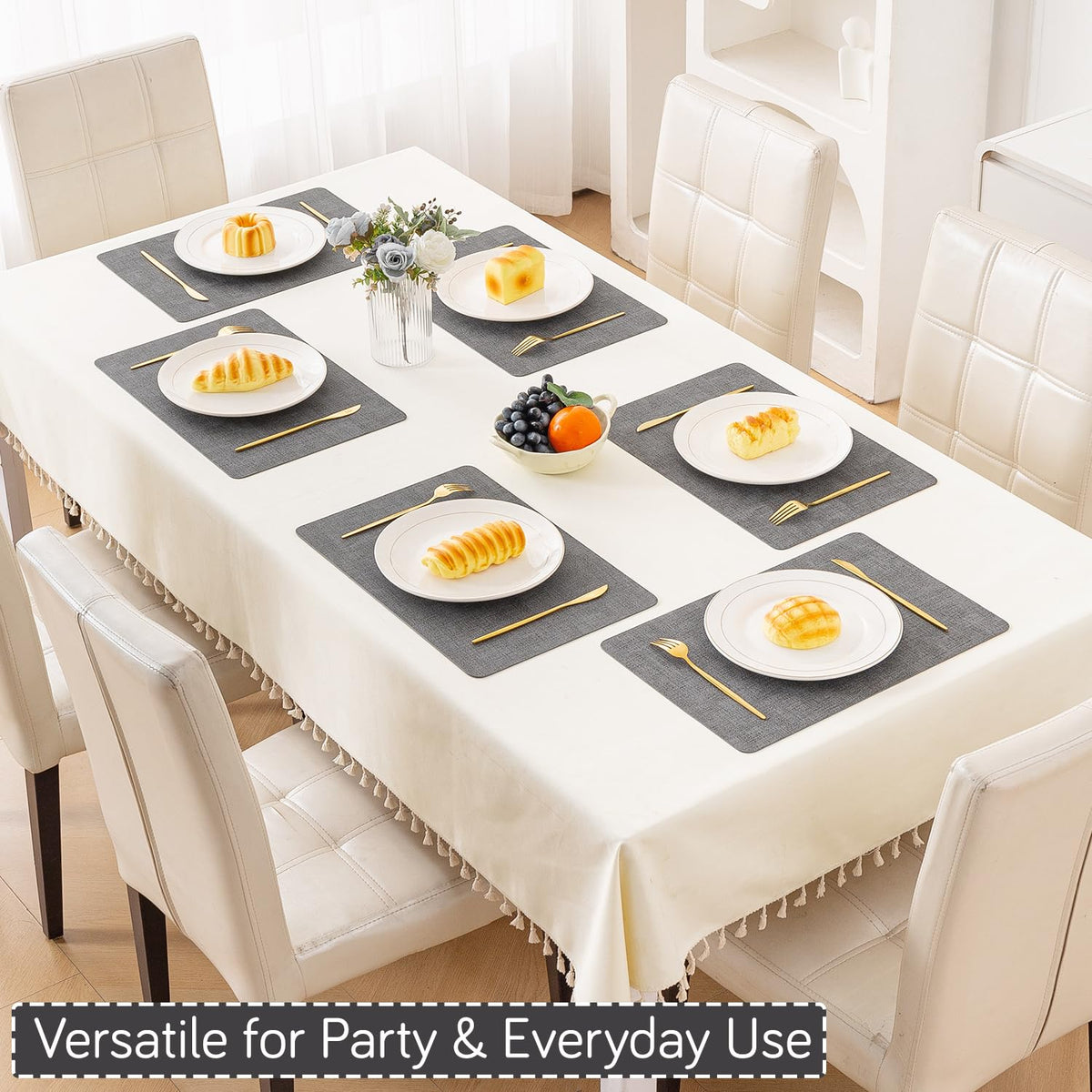 Modern Weaves Royal Luxe Faux Leather Mats for Dining Table - Charcoal Grey