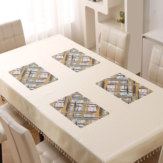 Marble Fusion PVC Mats for Dining Table, Crosshatch - Mustard Gold