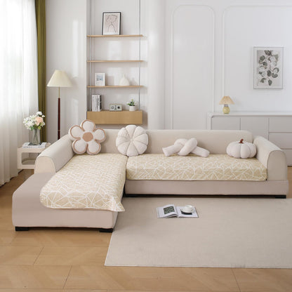 HOKIPO Waterproof Printed Quilted Quick Dry L Shape Sofa Seat Cover Mat, Beige Abstract Geometry