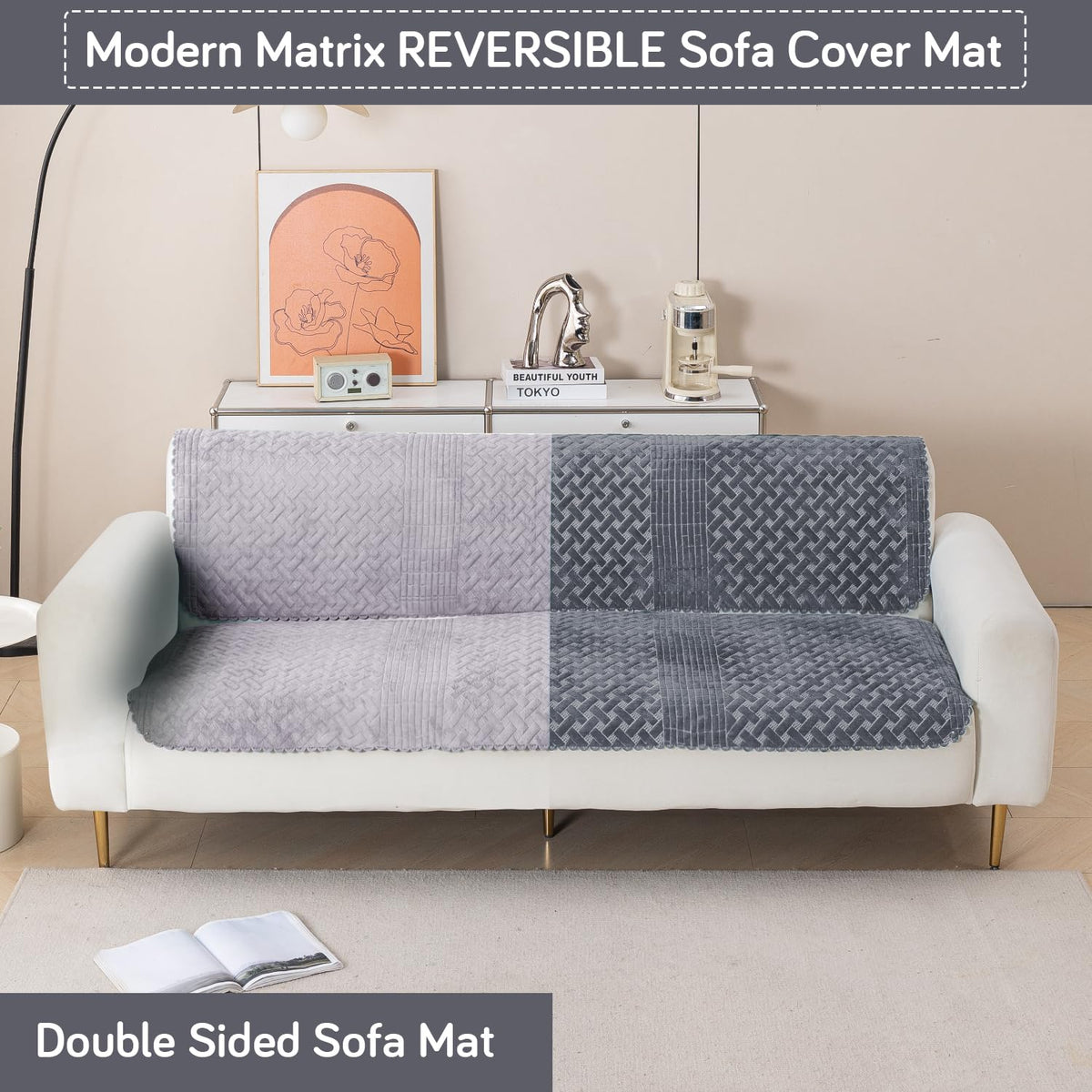 Modern Matrix 5-Seater Reversible Sofa Cover (3+1+1), Deep Grey