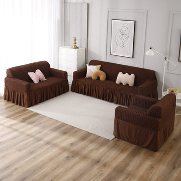 Dark Brown Elastic stretchable Turkish Bubble frill sofa cover set available for 1, 2, 3, 4, 5, 6 & 7 seater sofas