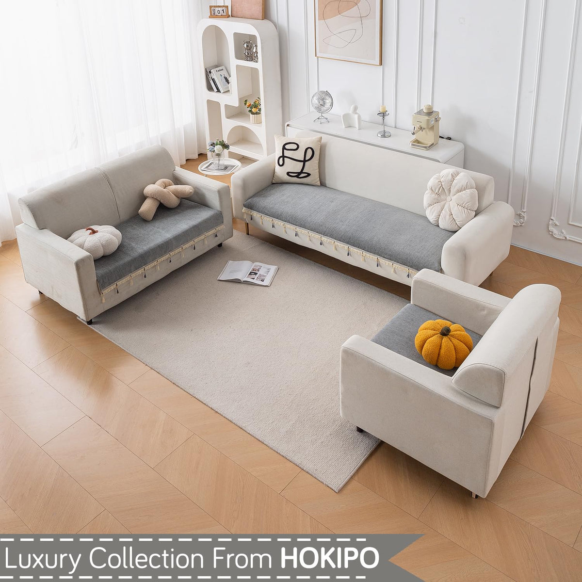 Serenity Tassel Chenille Sofa Cover with Tassel – Glacier Silver