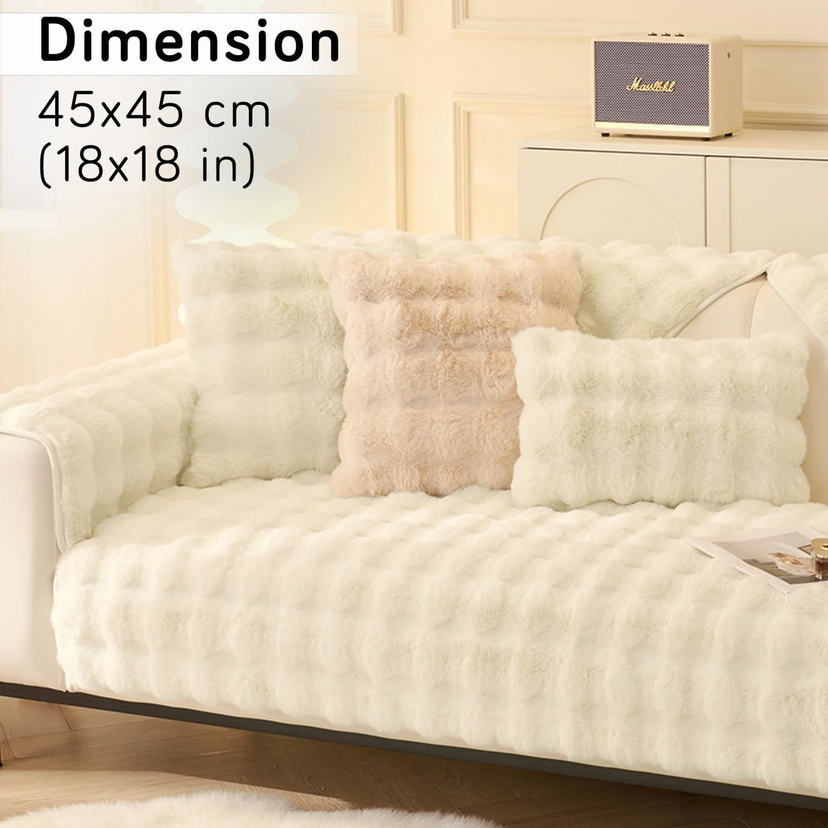Buy cute Beige colour Zippered faux rabbit fur Sofa Pillow Covers