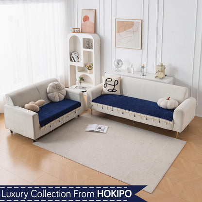 Serenity Tassel Chenille Sofa Cover with Tassel – Sapphire Navy