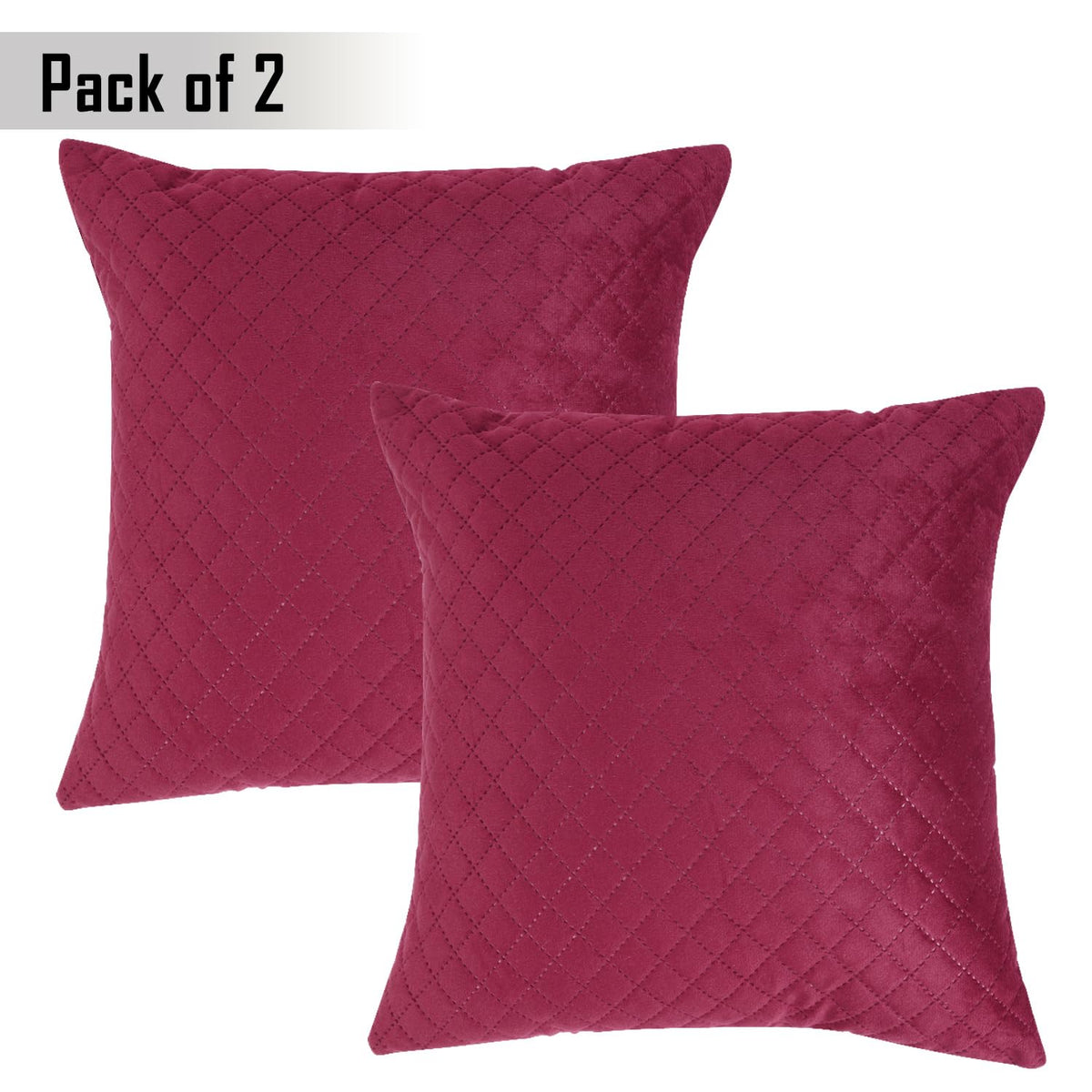 Buy Wine Colour Zippered Square Quilted Velvet Cushion Covers in set of 2