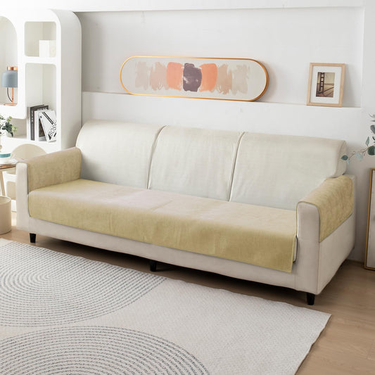 Premium Chenille Sofa Cover Mat with 2 Armrest Cover, Beige