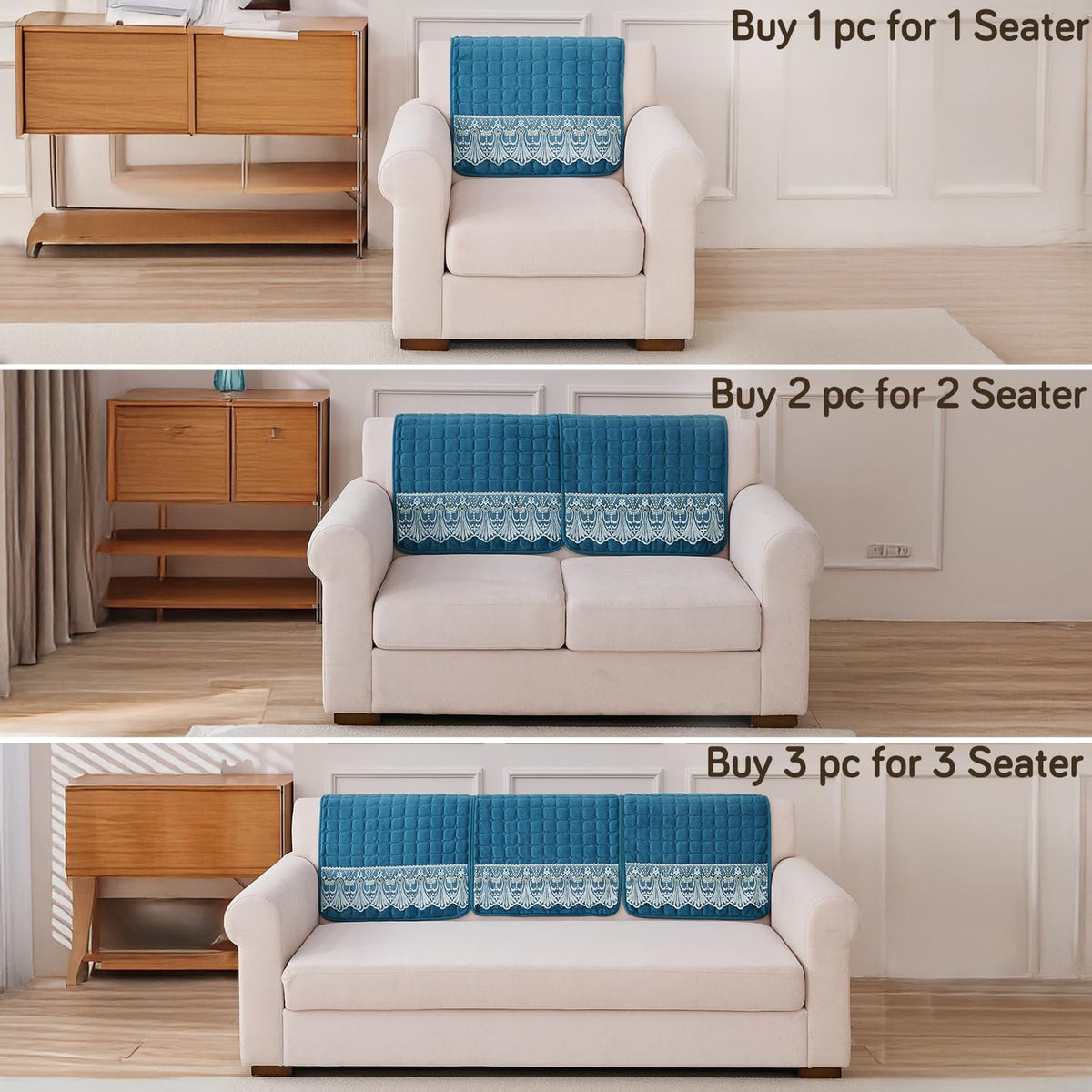BelleLace Series Imperial Milk Velvet Sofa Cover Mat with Lace Design - Celdaon Blue