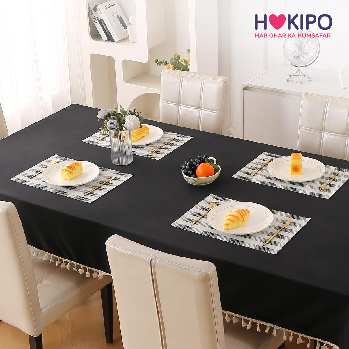 Classic Checks PVC Washable Mats for Dining Table - Sable Black