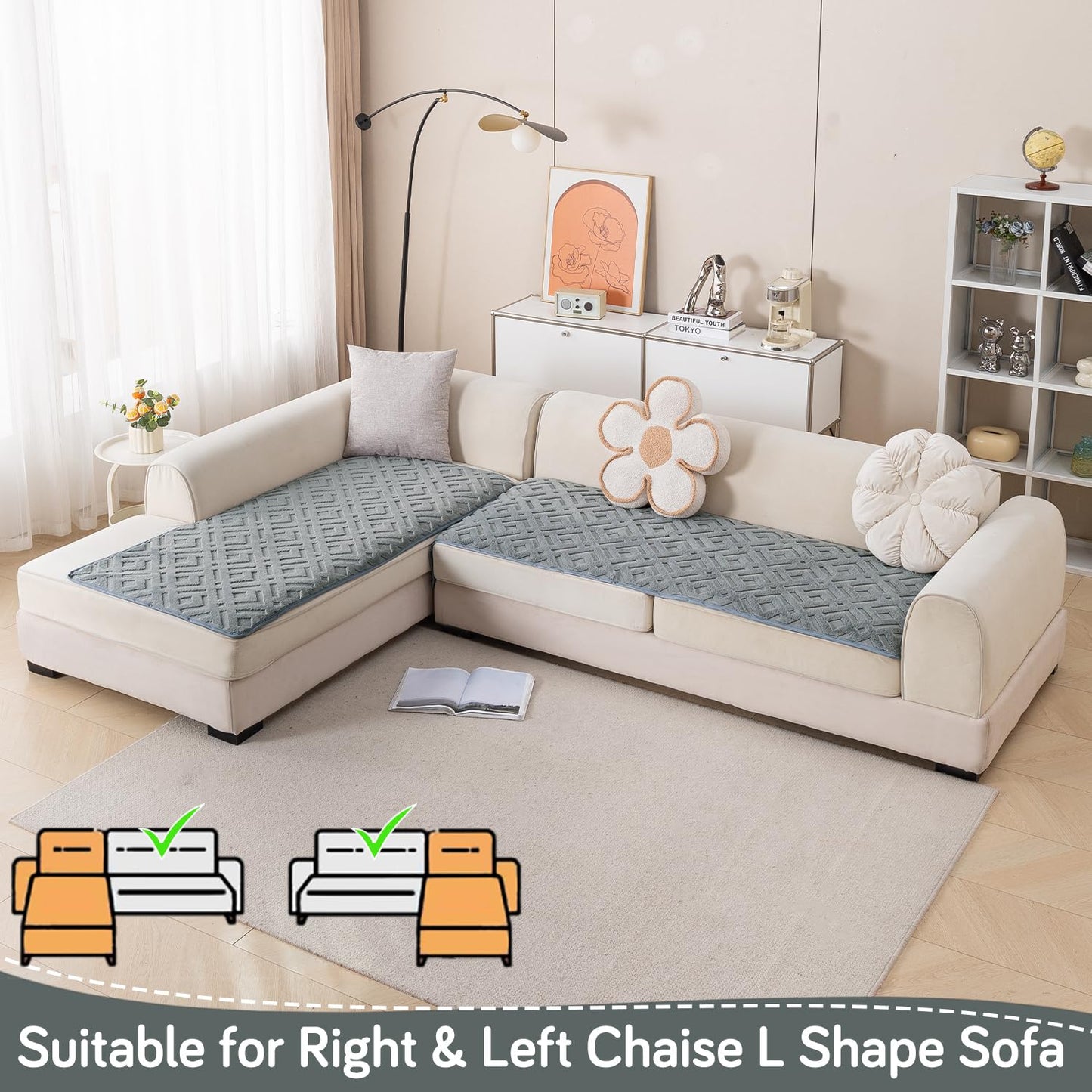 Velvet Maze Premium L Shape Sofa Cover Seat Mat, Dark Grey